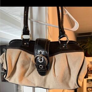Nine West Beige Canvas Shoulder Bag with Black Trim